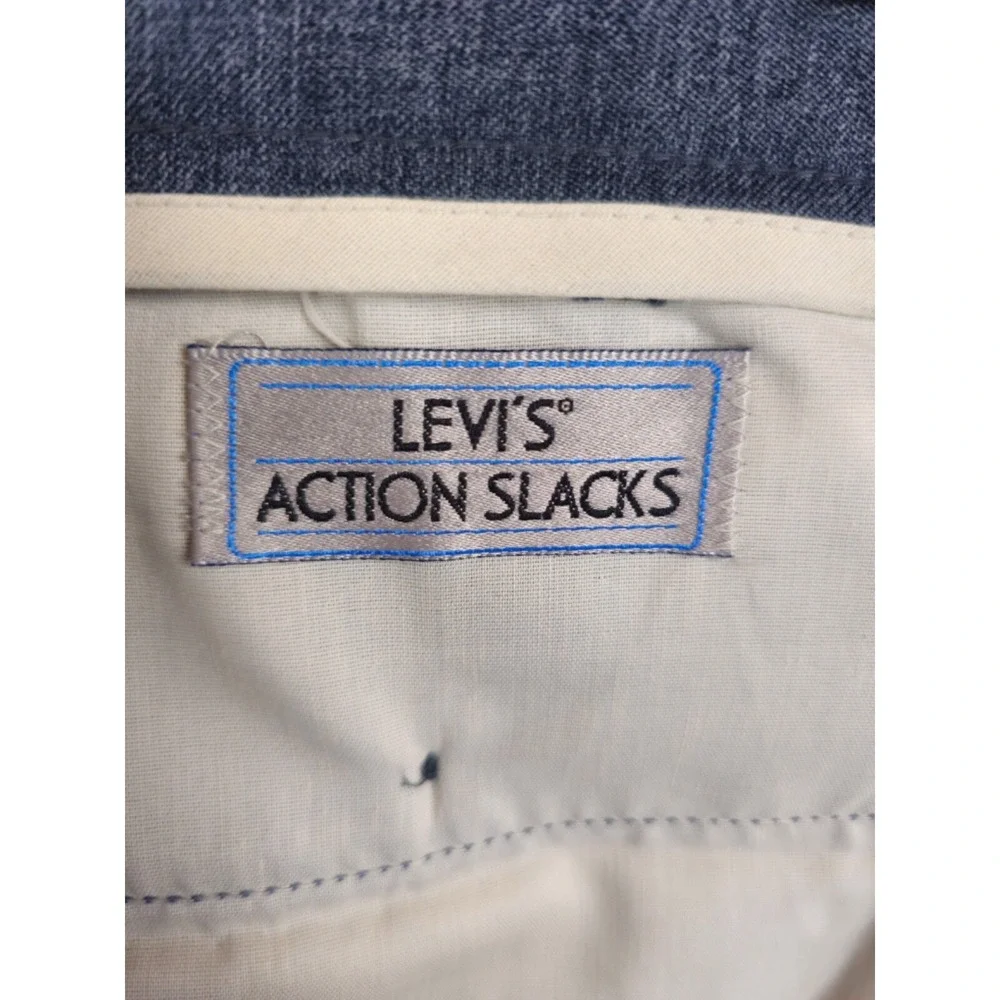 VINTAGE Levis Pants Mens 41x31.5 Blue Action Slacks‎ Polyester Straight Trousers